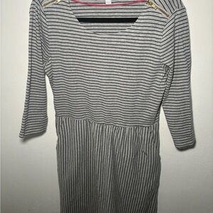 Boden Janie Stripe A-Line Dress Navy Grey Pockets 3/4 Sleeves Size 12L Women's